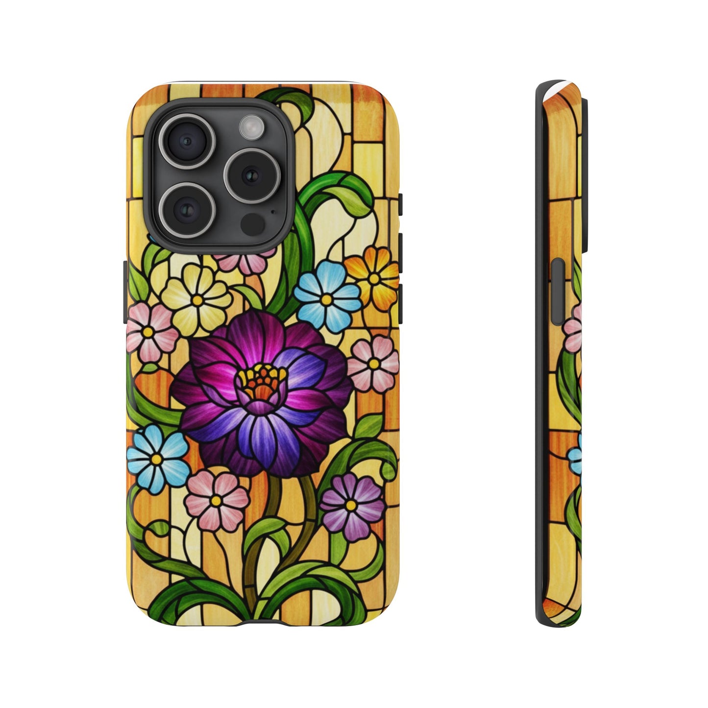 Stained Glass Phone Case - Tough Cases | Floral Design, Unique Gift for Her, Phone Accessory, Sturdy Protection, Spring Decor