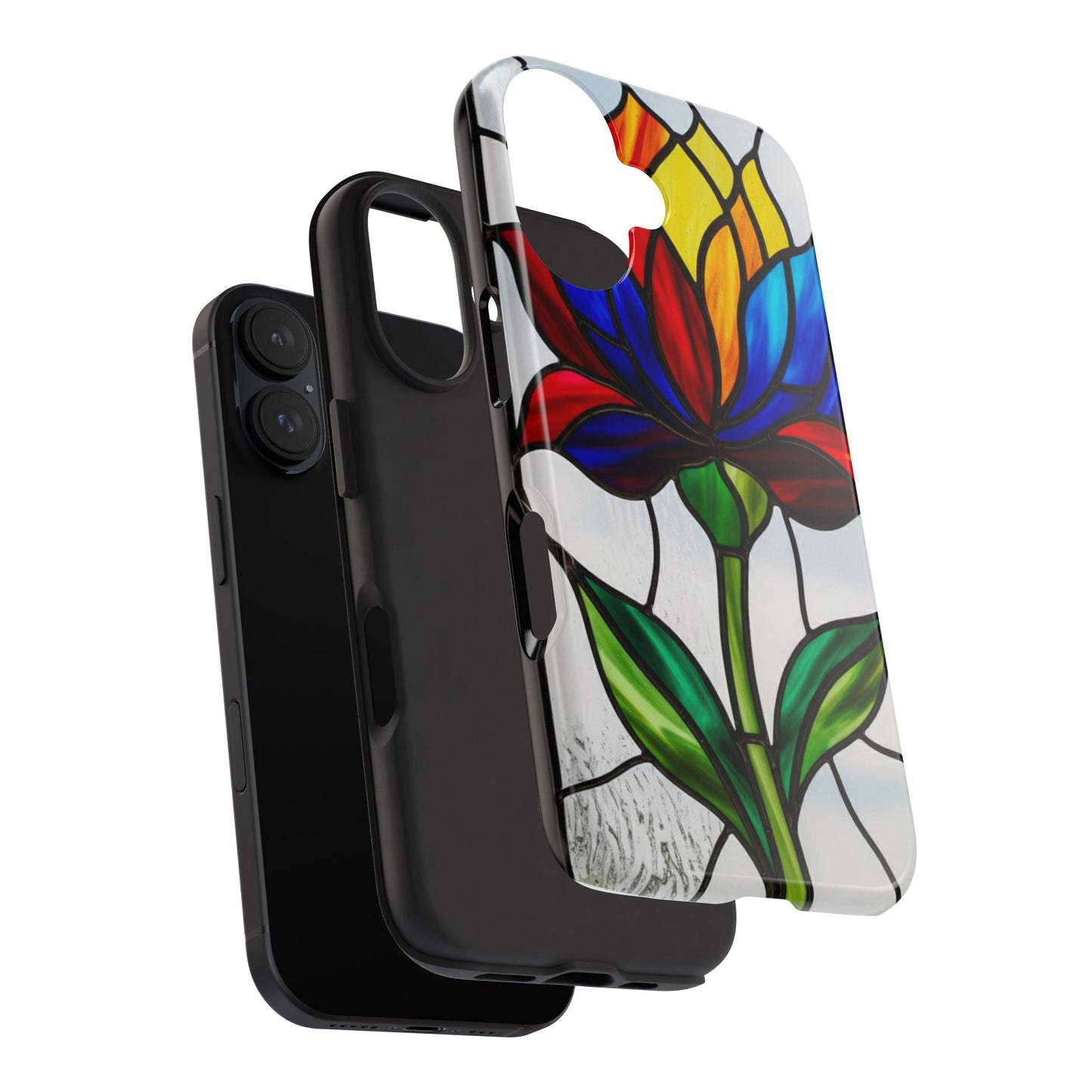 Vibrant Floral Tough Phone Case | Stained Glass Design | Perfect Gift for Nature Lovers, Durable Phone Protection, Stylish Accessory