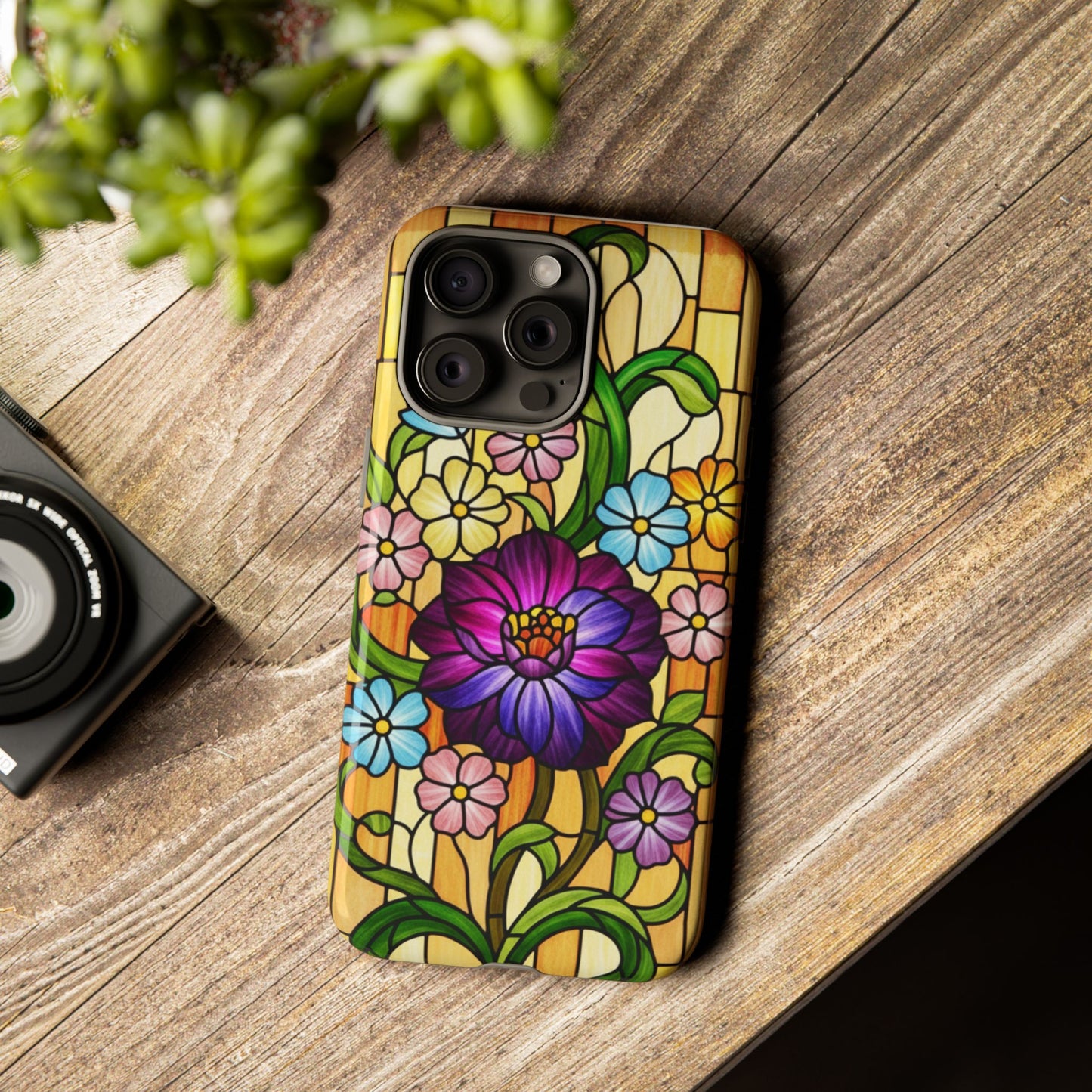 Stained Glass Phone Case - Tough Cases | Floral Design, Unique Gift for Her, Phone Accessory, Sturdy Protection, Spring Decor