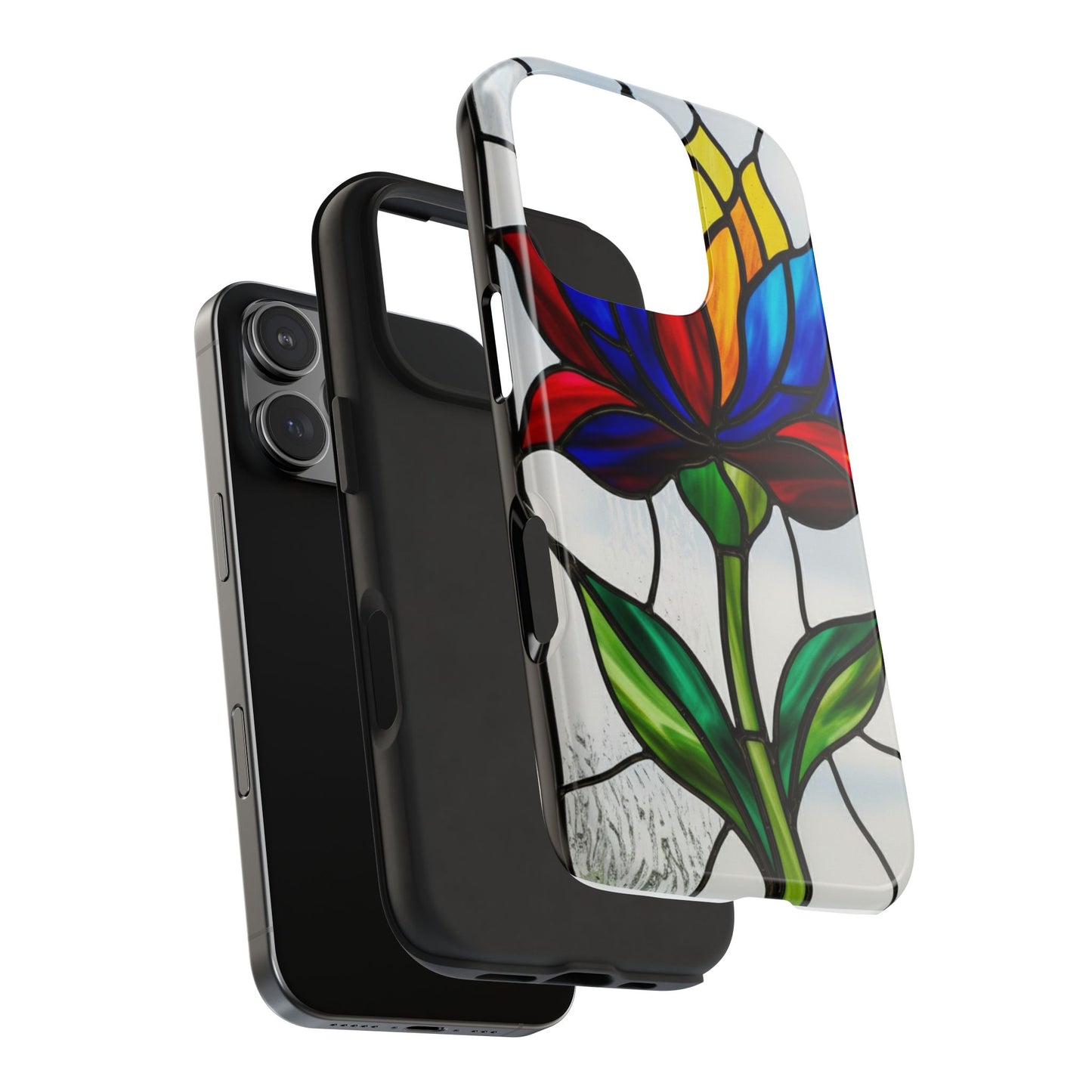 Vibrant Floral Tough Phone Case | Stained Glass Design | Perfect Gift for Nature Lovers, Durable Phone Protection, Stylish Accessory