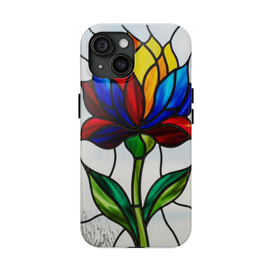Vibrant Floral Tough Phone Case | Stained Glass Design | Perfect Gift for Nature Lovers, Durable Phone Protection, Stylish Accessory