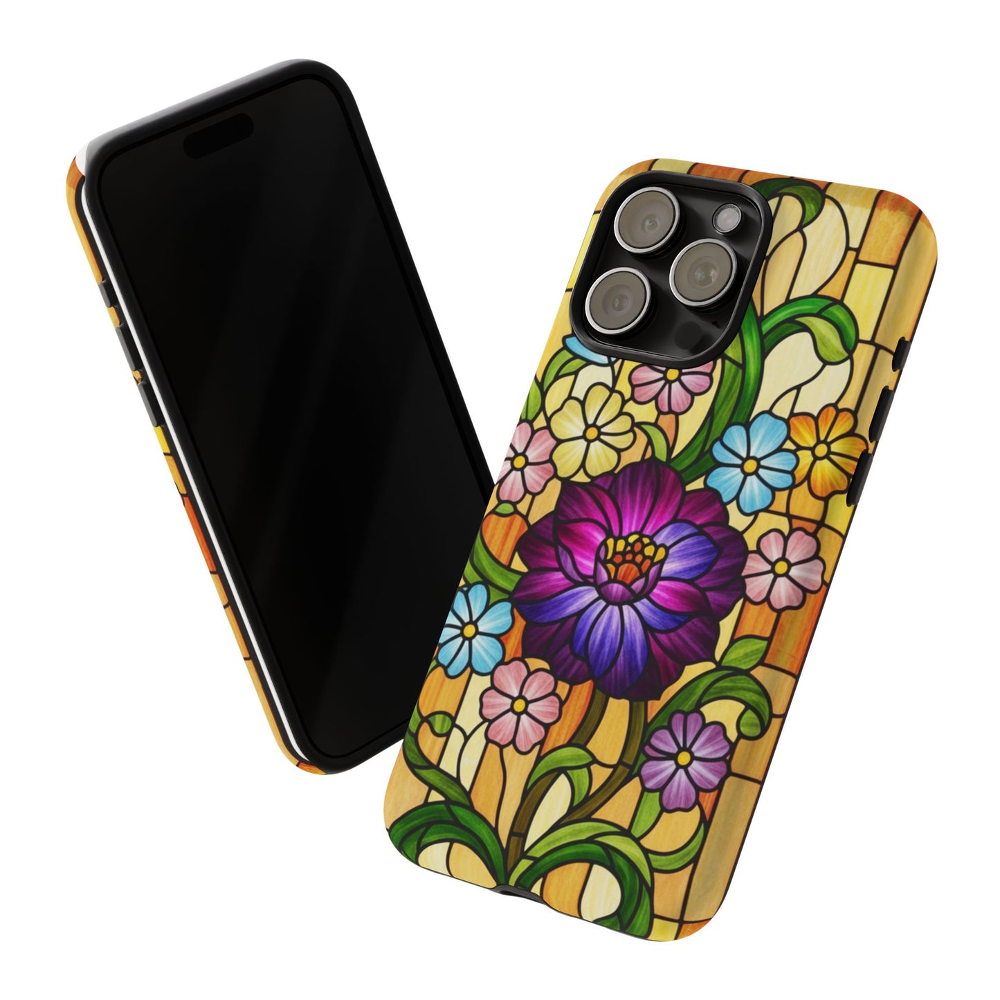 Stained Glass Phone Case - Tough Cases | Floral Design, Unique Gift for Her, Phone Accessory, Sturdy Protection, Spring Decor