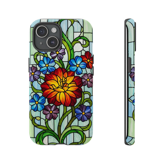 Stained Glass Phone Case - Colorful Floral Design, Tough Cases, Artistic Accessory, Gift for Flower Lovers, Spring Decoration